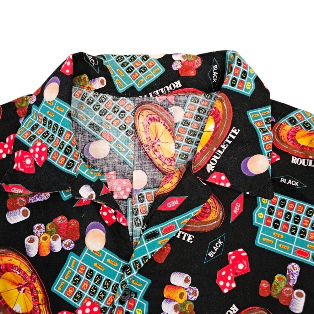 Mens Casino Gambling Roulette Las Vegas Button Up Shirt Sz XL Colorful Handmade‎
